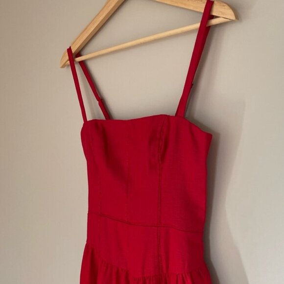 NEW Reformation Katarin Linen Midi Dress Lipstick Red Lace Detail | size 4 - Picture 7 of 12